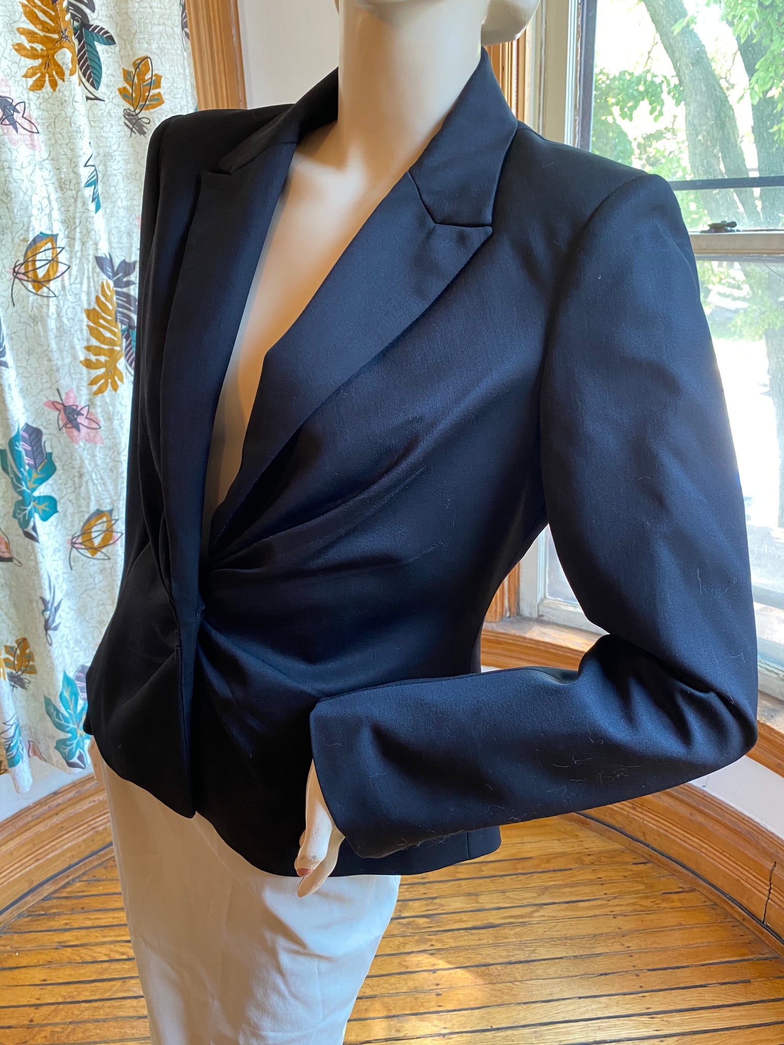 Anna Molinari Black Tailored Jacket with Gathered Front Detail, size M Christina Finn Style & Boutique Anna Molinari Black Tailored Jacket with Gathered Front Detail, size M Christina Finn Style & Boutique