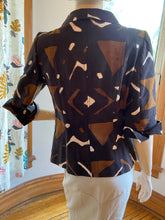 Load image into Gallery viewer, Oscar de la Renta Brown/Black Abstract Print Short Sleeved Jacket/Top, size M (US 8)
