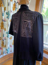 Load image into Gallery viewer, Umsteigen Black Open Front Knit Jacket/Cardigan with Graphic Print, size L
