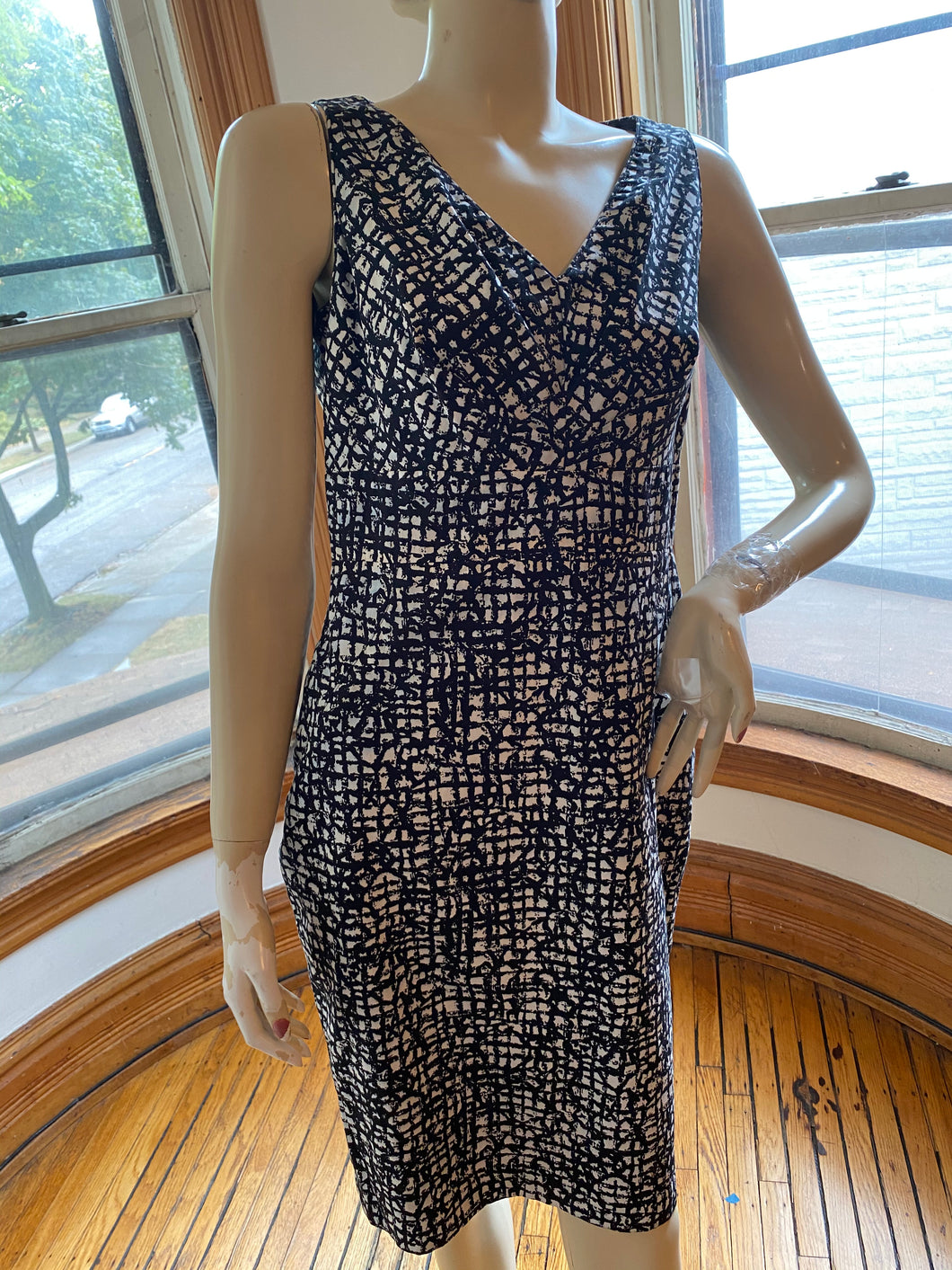 Lafayette 148 Black/Gray Abstract Graphic Print Sleeveless Dress, size S (US 6)