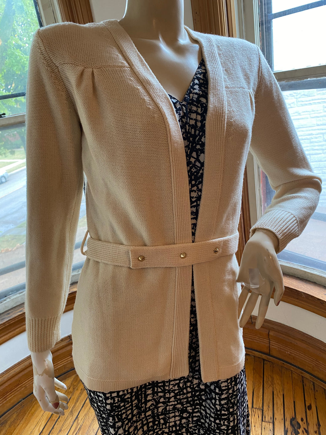 Loeffler Randall Ivory Wool Belted Cardigan, size XS