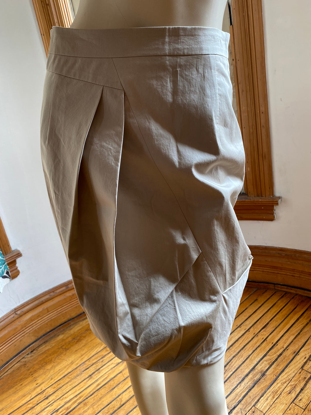 Pauw Amsterdam Sculptural Pleat Beige Khaki Tan Skirt, size XS (US 0)