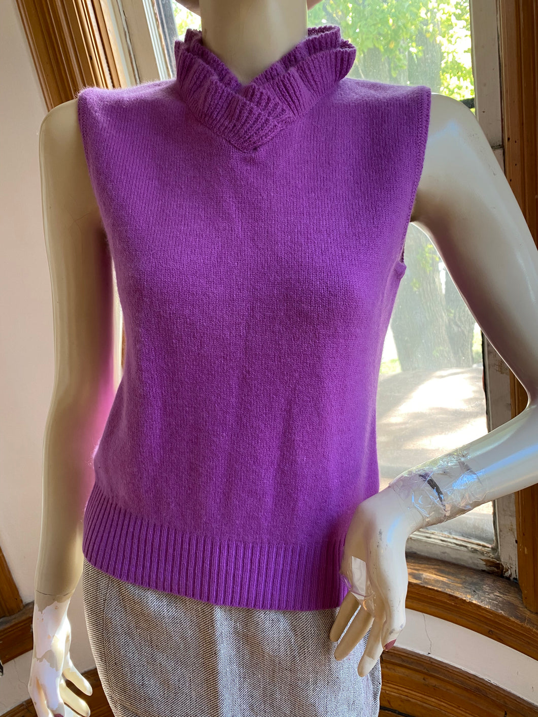 Luca Luca Magenta Sleeveless Ruffle Neck Wool/Angora Sweater, size S