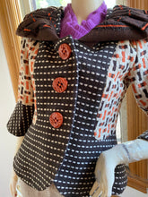 Load image into Gallery viewer, An Ren Tan/Brown Multi-Fabric Wool Blend Short Coat with Contrast Orange-Red Buttons, size S
