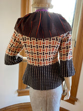 Load image into Gallery viewer, An Ren Tan/Brown Multi-Fabric Wool Blend Short Coat with Contrast Orange-Red Buttons, size S
