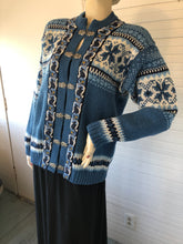 Load image into Gallery viewer, Fjord Fashion Nordic Blue Wool Cardigan with Pewter Clasps, size L
