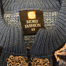 Load image into Gallery viewer, Fjord Fashion Nordic Blue Wool Cardigan with Pewter Clasps, size L
