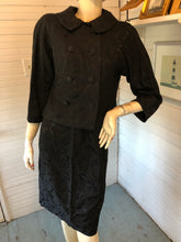 Load image into Gallery viewer, Vintage 1960s Kowloon Hong Kong Black Brocade Tailored Skirt Suit, size S (34-26-36)
