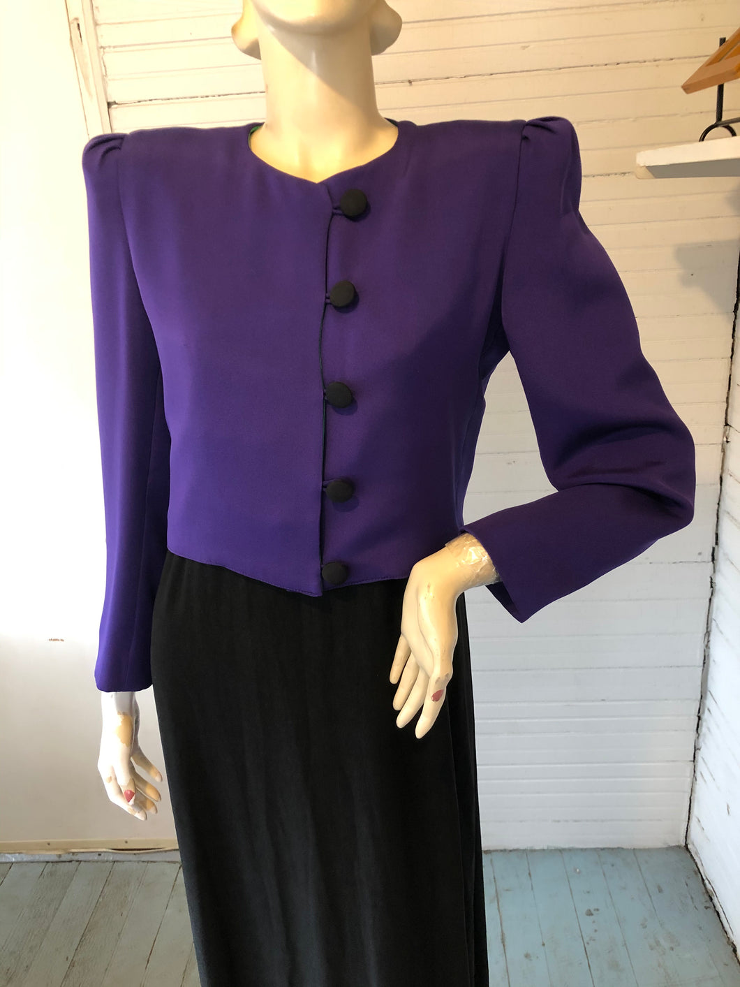 Carolina Herrera Vintage 1980s Cropped Purple Silk Jacket, size S/M (80s size 10)