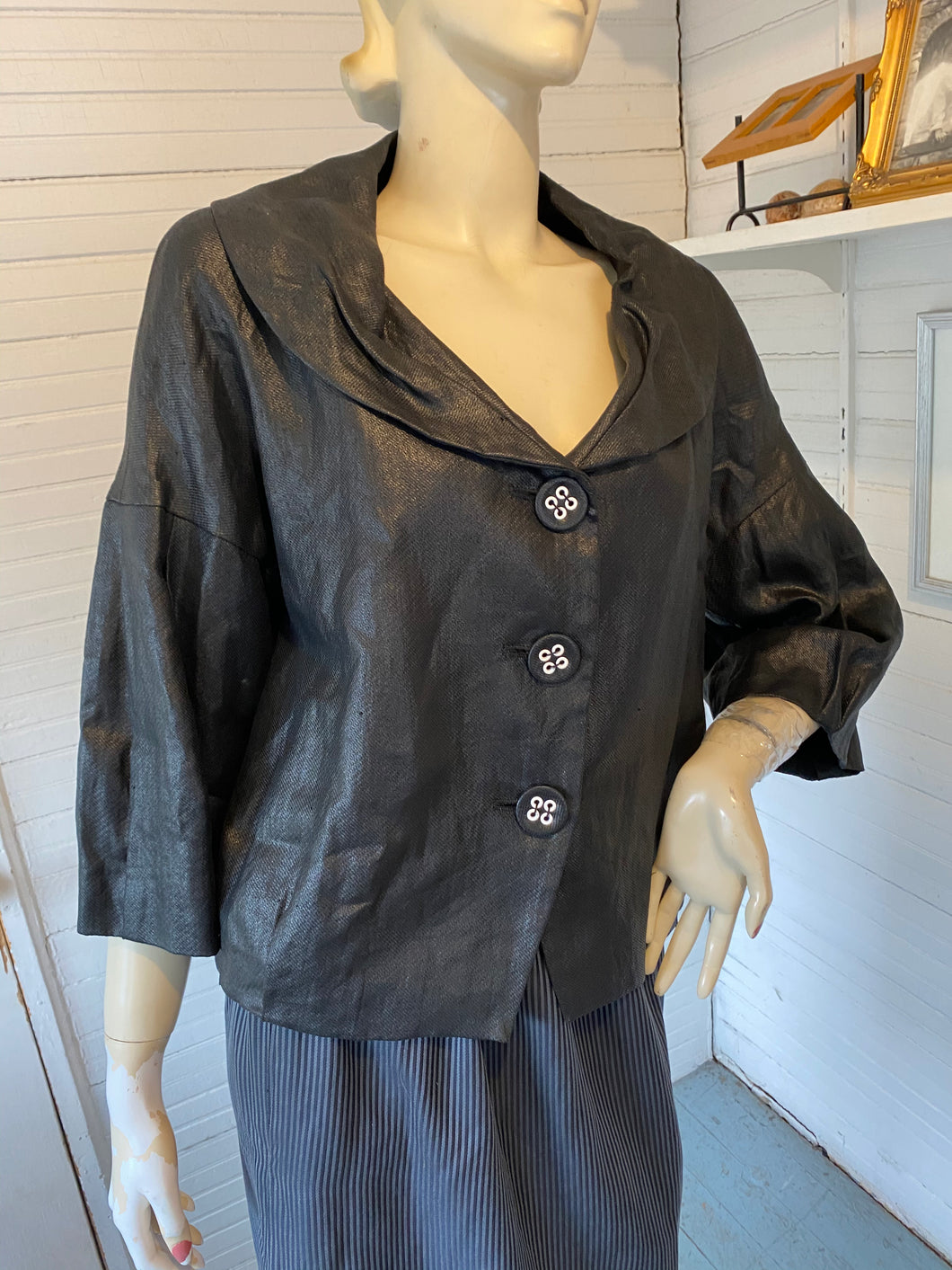 Ischiko by Oska Black Linen Boxy Jacket, size 8