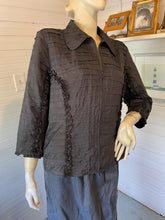 Load image into Gallery viewer, Samuel Dong Black Ruffle Rayon Zip Front Jacket, size L/XL (XL runs small)
