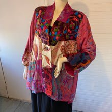Load image into Gallery viewer, Soft Surroundings Pink Embroidered Patchwork Tapestry Unstructured Jacket, size XL
