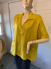 Load image into Gallery viewer, Alembika Canary Yellow Linen Short Sleeve Boxy Top, size M
