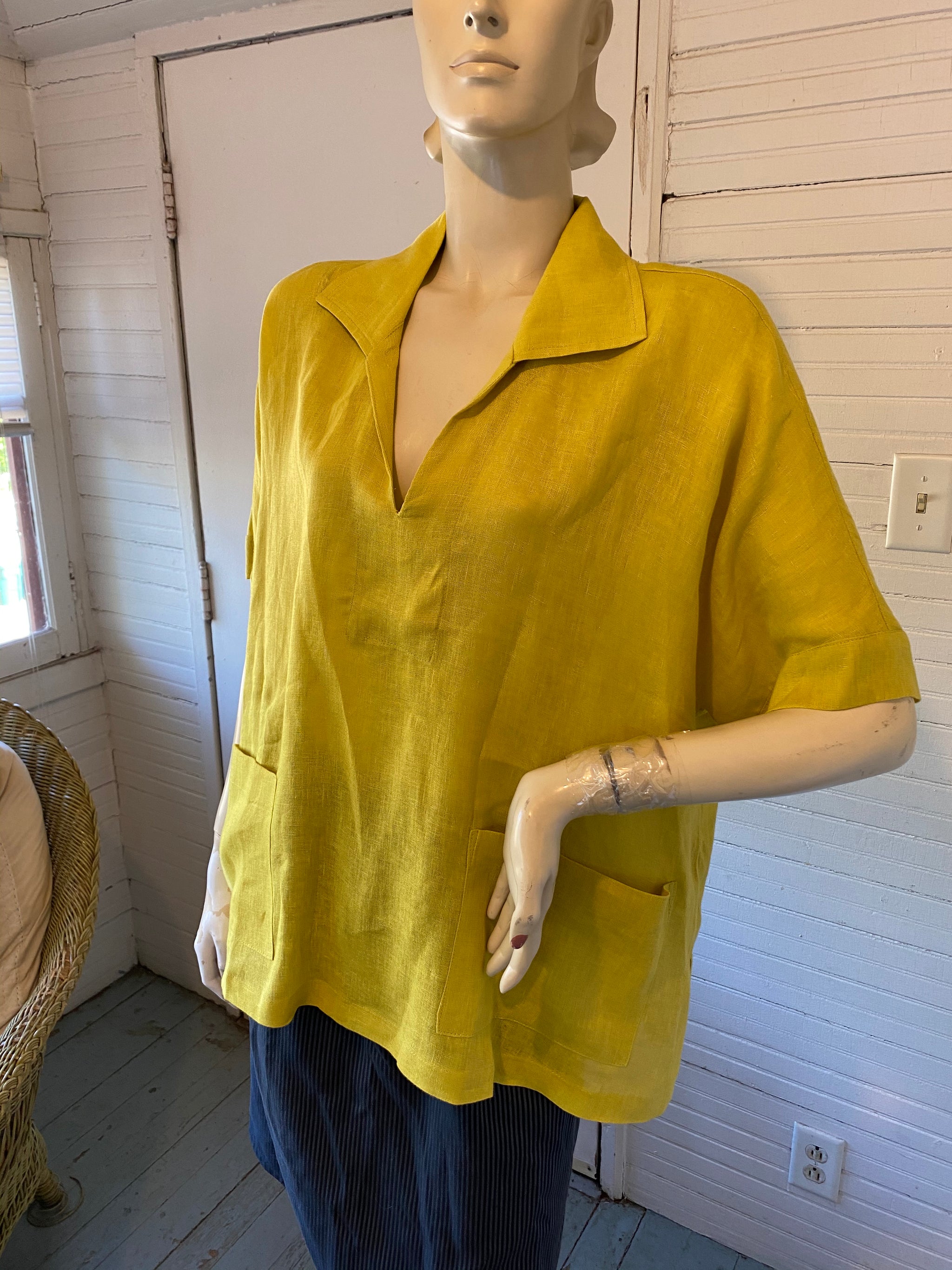 Alembika Canary Yellow Linen Short Sleeve Boxy Top, size M Alembika Canary Yellow Linen Short Sleeve Boxy Top, size M