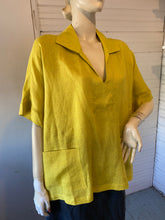 Load image into Gallery viewer, Alembika Canary Yellow Linen Short Sleeve Boxy Top, size M
