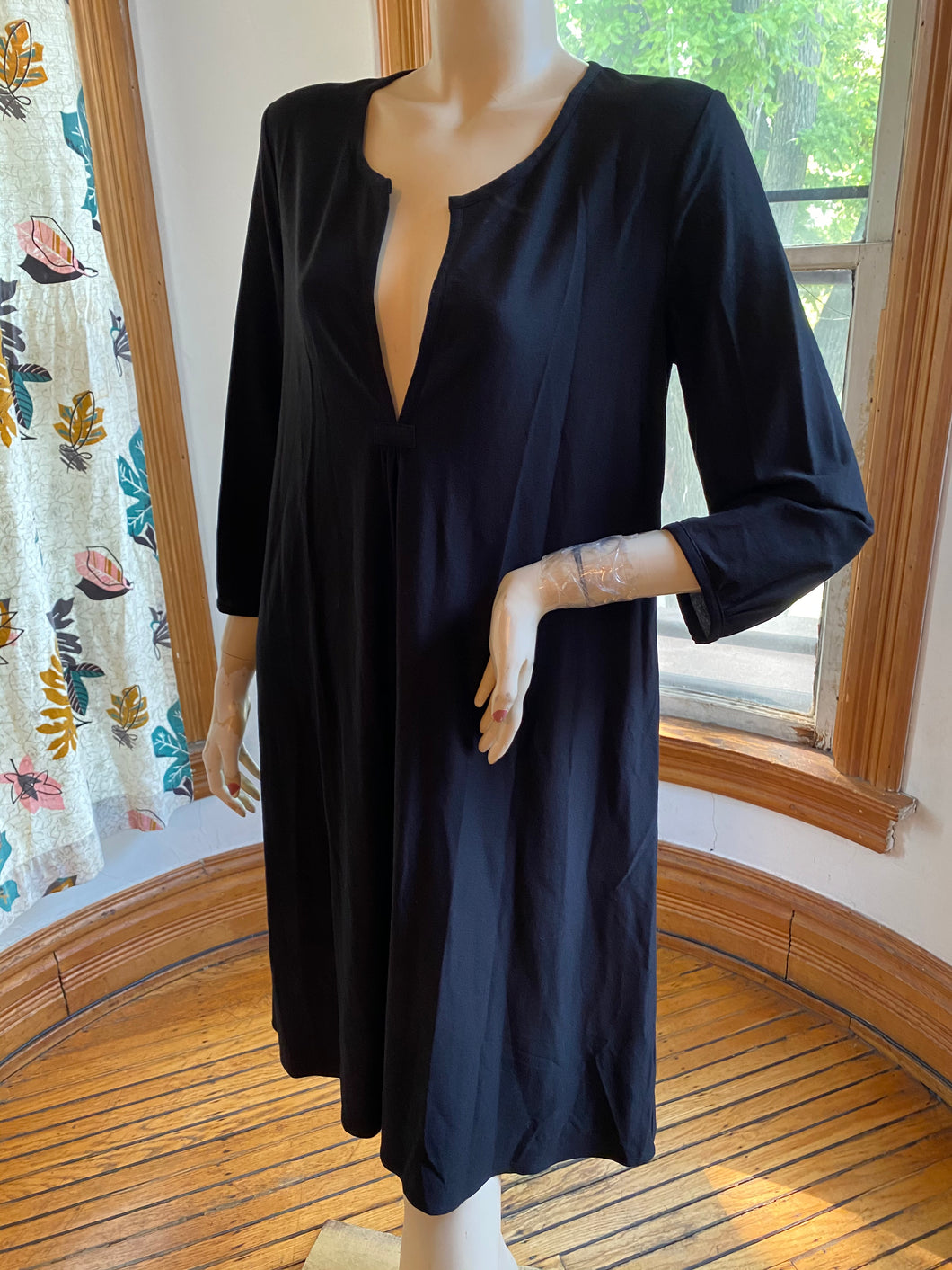 Eileen Fisher Three-Quarter Sleeve Black Rayon Blend Dress, size M