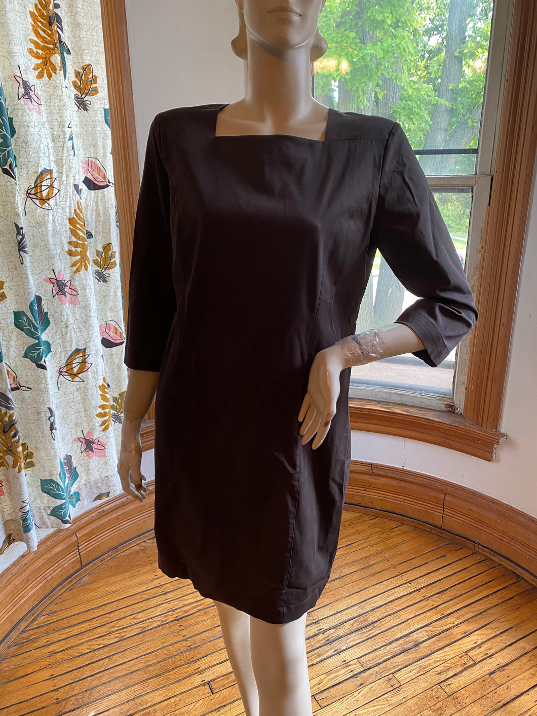 Sarah Pacini Brown Square Neck Shift Dress, size M/L (Brand size 3)